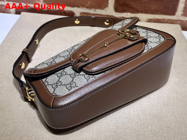 Gucci Horsebit 1955 Shoulder Bag in Beige and Ebony GG Supreme Canvas and Brown Demetra Trim 764155 Replica