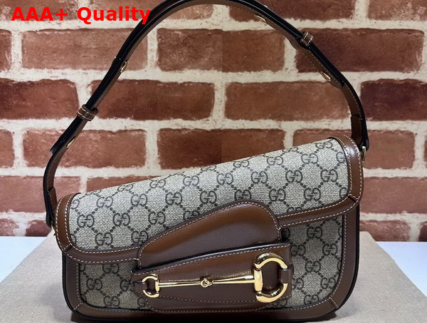 Gucci Horsebit 1955 Shoulder Bag in Beige and Ebony GG Supreme Canvas and Brown Demetra Trim 764155 Replica