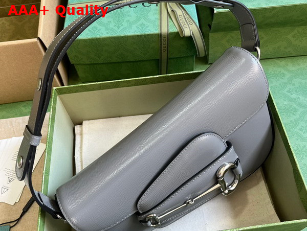 Gucci Horsebit 1955 Shoulder Bag in Grey Leather 764155 Replica