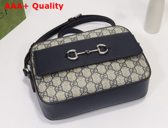 Gucci Horsebit 1955 Small Bag Beige and Blue GG Supreme Canvas 645454 Replica