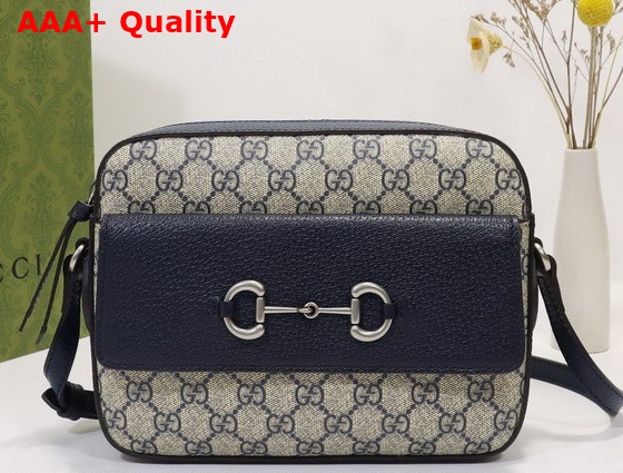 Gucci Horsebit 1955 Small Bag Beige and Blue GG Supreme Canvas 645454 Replica