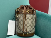 Gucci Horsebit 1955 Small Bucket Bag GG Supreme Canvas with Brown Leather Trim 637115 Replica