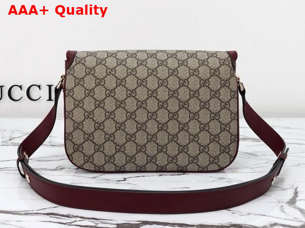 Gucci Horsebit 1955 Small Shoulder Bag Beige Ebony GG Supreme Canvas and Red Leather Trim 602204 Replica