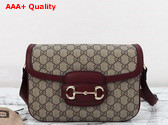 Gucci Horsebit 1955 Small Shoulder Bag Beige Ebony GG Supreme Canvas and Red Leather Trim 602204 Replica