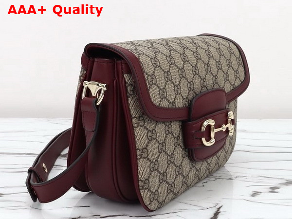 Gucci Horsebit 1955 Small Shoulder Bag Beige Ebony GG Supreme Canvas and Red Leather Trim 602204 Replica