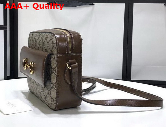 Gucci Horsebit 1955 Small Shoulder Bag Beige and Ebony GG Supreme Canvas Brown Leather Details 645454 Replica