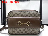 Gucci Horsebit 1955 Small Shoulder Bag Beige and Ebony GG Supreme Canvas Brown Leather Details 645454 Replica