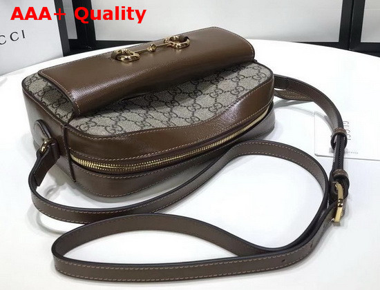 Gucci Horsebit 1955 Small Shoulder Bag Beige and Ebony GG Supreme Canvas Brown Leather Details 645454 Replica