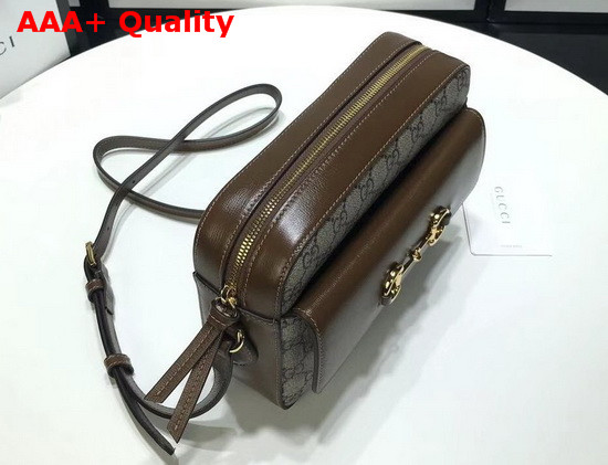 Gucci Horsebit 1955 Small Shoulder Bag Beige and Ebony GG Supreme Canvas Brown Leather Details 645454 Replica