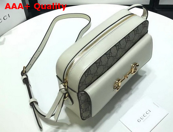 Gucci Horsebit 1955 Small Shoulder Bag Beige and Ebony GG Supreme Canvas White Leather Details 645454 Replica