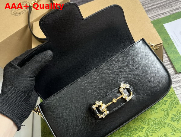 Gucci Horsebit 1955 Small Shoulder Bag in Black Leather with Gold Toned Crystal Hardware 735178 Replica