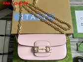 Gucci Horsebit 1955 Small Shoulder Bag in Pink Leather with Gold Toned Crystal Hardware 735178 Replica