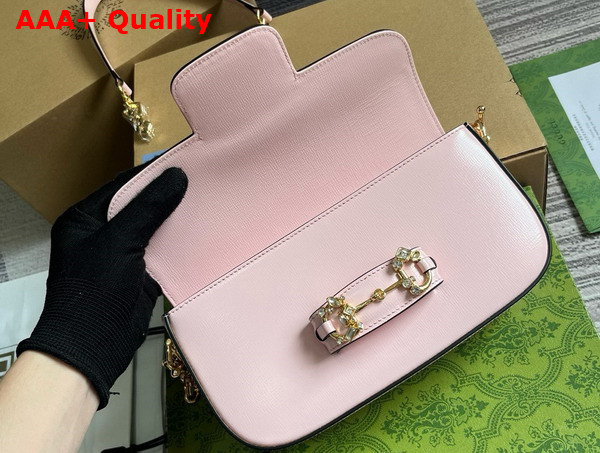 Gucci Horsebit 1955 Small Shoulder Bag in Pink Leather with Gold Toned Crystal Hardware 735178 Replica