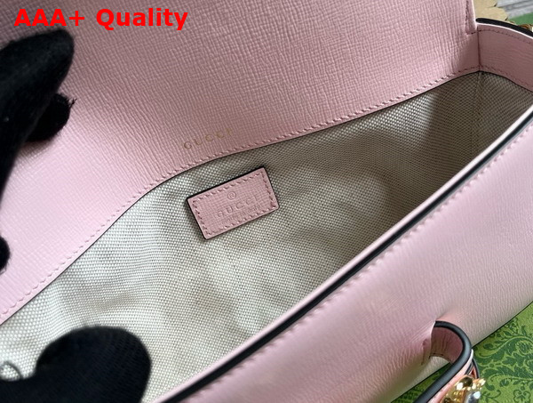 Gucci Horsebit 1955 Small Shoulder Bag in Pink Leather with Gold Toned Crystal Hardware 735178 Replica