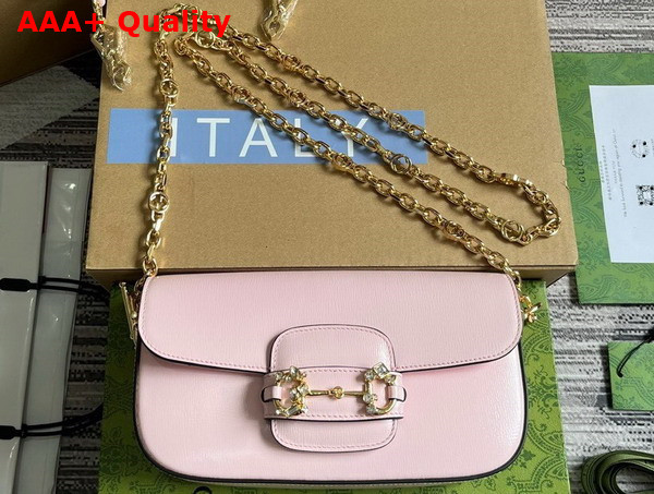 Gucci Horsebit 1955 Small Shoulder Bag in Pink Leather with Gold Toned Crystal Hardware 735178 Replica