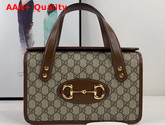 Gucci Horsebit 1955 Small Top Handle Bag Beige Ebony GG Supreme Canvas with Brown Textured Leather Trim 627323 Replica