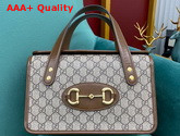 Gucci Horsebit 1955 Small Top Handle Bag Beige Ebony GG Supreme Canvas with Brown Textured Leather Trim 627323 Top Quality Replica