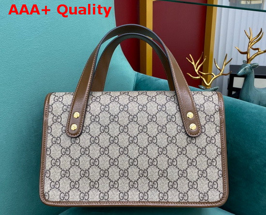 Gucci Horsebit 1955 Small Top Handle Bag Beige Ebony GG Supreme Canvas with Brown Textured Leather Trim 627323 Top Quality Replica