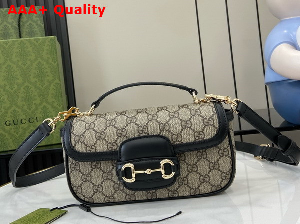 Gucci Horsebit 1955 Small Top Handle Bag in Beige and Ebony GG Supreme Canvas and Black Leather Trim 815206 Replica