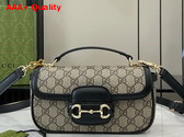 Gucci Horsebit 1955 Small Top Handle Bag in Beige and Ebony GG Supreme Canvas and Black Leather Trim 815206 Replica