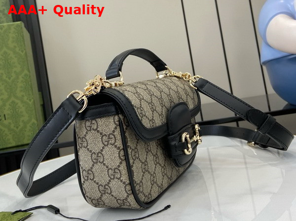 Gucci Horsebit 1955 Small Top Handle Bag in Beige and Ebony GG Supreme Canvas and Black Leather Trim 815206 Replica