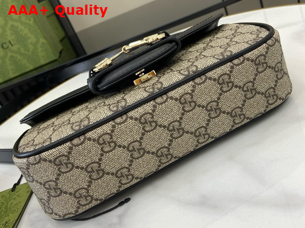 Gucci Horsebit 1955 Small Top Handle Bag in Beige and Ebony GG Supreme Canvas and Black Leather Trim 815206 Replica