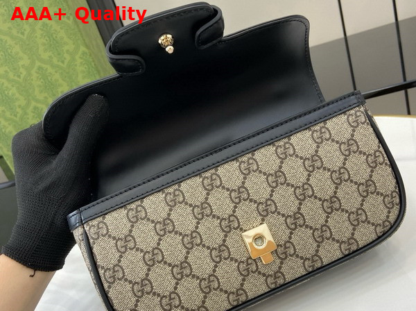 Gucci Horsebit 1955 Small Top Handle Bag in Beige and Ebony GG Supreme Canvas and Black Leather Trim 815206 Replica