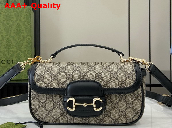 Gucci Horsebit 1955 Small Top Handle Bag in Beige and Ebony GG Supreme Canvas and Black Leather Trim 815206 Replica