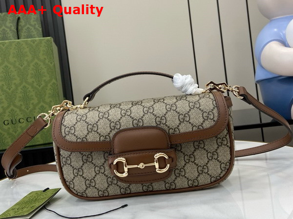 Gucci Horsebit 1955 Small Top Handle Bag in Beige and Ebony GG Supreme Canvas and Brown Leather Trim 815206 Replica