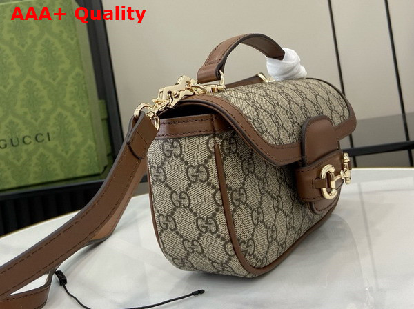 Gucci Horsebit 1955 Small Top Handle Bag in Beige and Ebony GG Supreme Canvas and Brown Leather Trim 815206 Replica