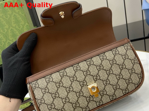 Gucci Horsebit 1955 Small Top Handle Bag in Beige and Ebony GG Supreme Canvas and Brown Leather Trim 815206 Replica