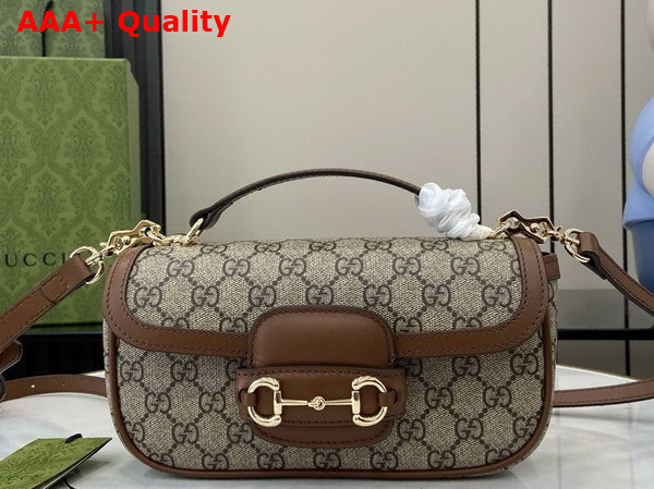 Gucci Horsebit 1955 Small Top Handle Bag in Beige and Ebony GG Supreme Canvas and Brown Leather Trim 815206 Replica