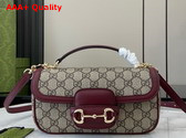 Gucci Horsebit 1955 Small Top Handle Bag in Beige and Ebony GG Supreme Canvas and Rosso Ancora Red Leather Trim 815206 Replica