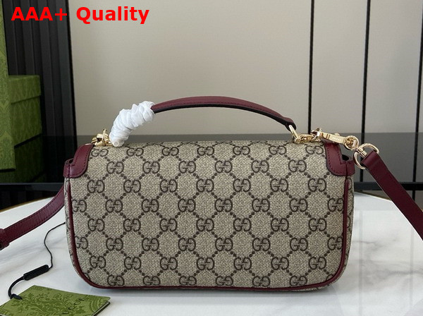 Gucci Horsebit 1955 Small Top Handle Bag in Beige and Ebony GG Supreme Canvas and Rosso Ancora Red Leather Trim 815206 Replica