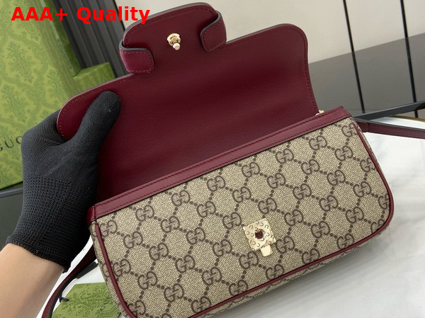 Gucci Horsebit 1955 Small Top Handle Bag in Beige and Ebony GG Supreme Canvas and Rosso Ancora Red Leather Trim 815206 Replica