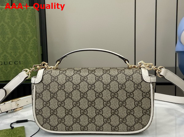 Gucci Horsebit 1955 Small Top Handle Bag in Beige and Ebony GG Supreme Canvas and White Leather Trim 815206 Replica