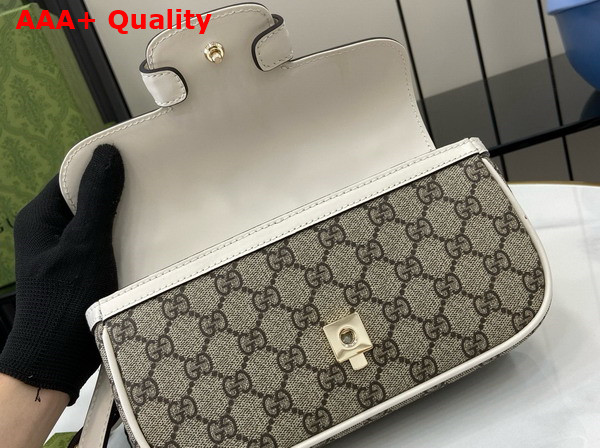 Gucci Horsebit 1955 Small Top Handle Bag in Beige and Ebony GG Supreme Canvas and White Leather Trim 815206 Replica