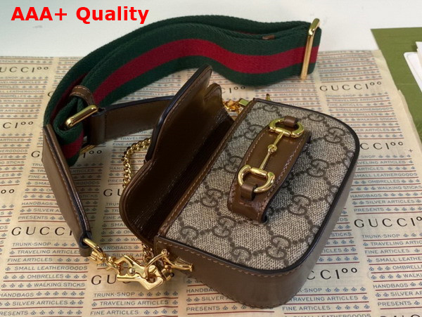 Gucci Horsebit 1955 Strap Wallet in Beige and Ebony GG Supreme Canvas 699760 Replica