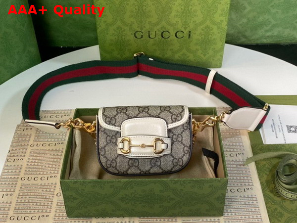 Gucci Horsebit 1955 Strap Wallet in Beige and Ebony GG Supreme Canvas and White Leather 699760 Replica