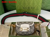 Gucci Horsebit 1955 Strap Wallet in Beige and Ebony GG Supreme Canvas and White Leather 699760 Replica