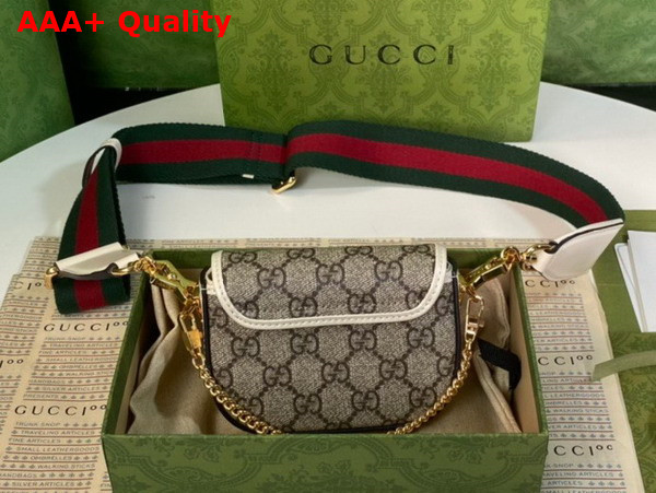 Gucci Horsebit 1955 Strap Wallet in Beige and Ebony GG Supreme Canvas and White Leather 699760 Replica