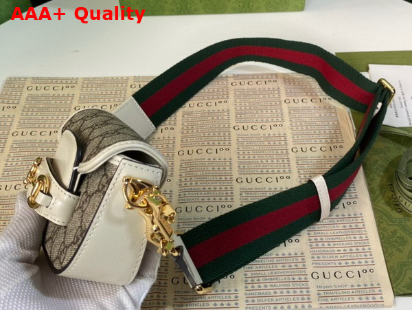 Gucci Horsebit 1955 Strap Wallet in Beige and Ebony GG Supreme Canvas and White Leather 699760 Replica