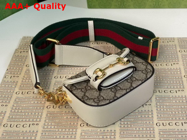 Gucci Horsebit 1955 Strap Wallet in Beige and Ebony GG Supreme Canvas and White Leather 699760 Replica