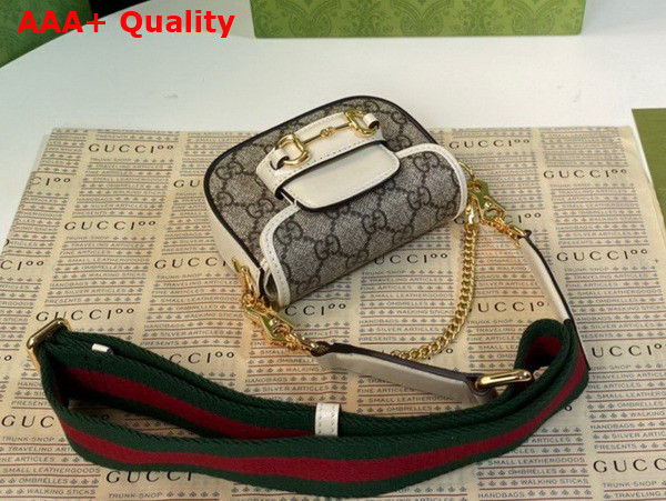 Gucci Horsebit 1955 Strap Wallet in Beige and Ebony GG Supreme Canvas and White Leather 699760 Replica