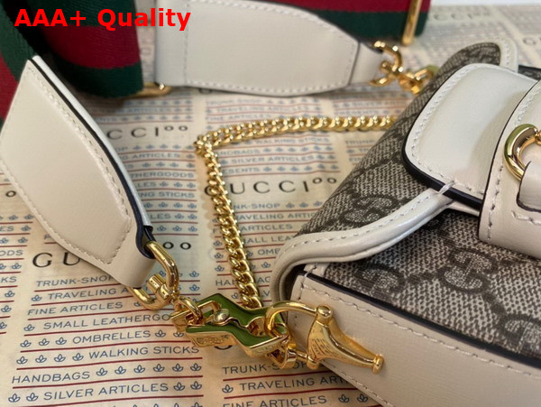 Gucci Horsebit 1955 Strap Wallet in Beige and Ebony GG Supreme Canvas and White Leather 699760 Replica