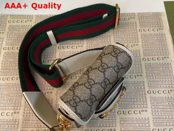 Gucci Horsebit 1955 Strap Wallet in Beige and Ebony GG Supreme Canvas and White Leather 699760 Replica