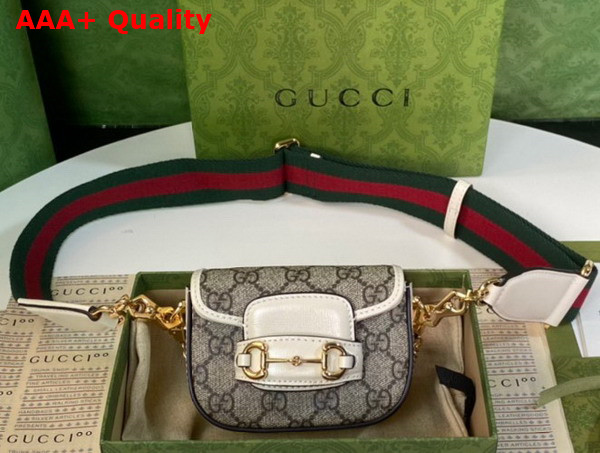 Gucci Horsebit 1955 Strap Wallet in Beige and Ebony GG Supreme Canvas and White Leather 699760 Replica