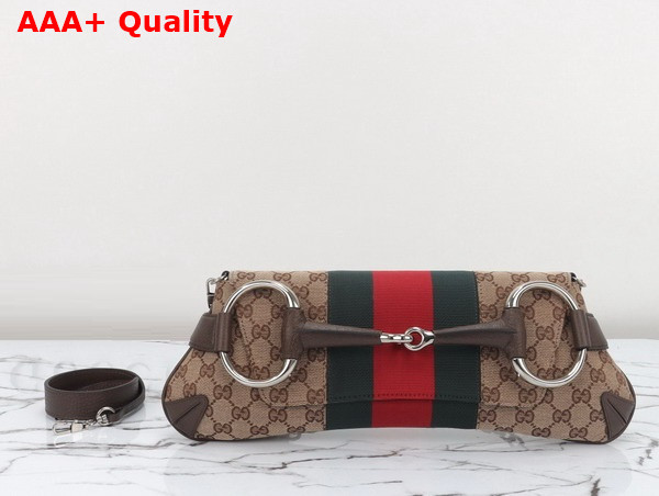 Gucci Horsebit Chain Medium Shoulder Bag in Beige and Ebony Original GG Canvas 764255 Replica