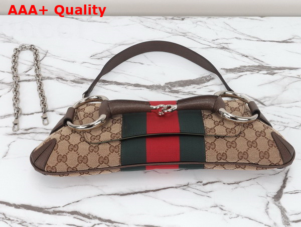 Gucci Horsebit Chain Medium Shoulder Bag in Beige and Ebony Original GG Canvas 764255 Replica