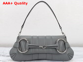 Gucci Horsebit Chain Medium Shoulder Bag in Grey Leather 764255 Replica